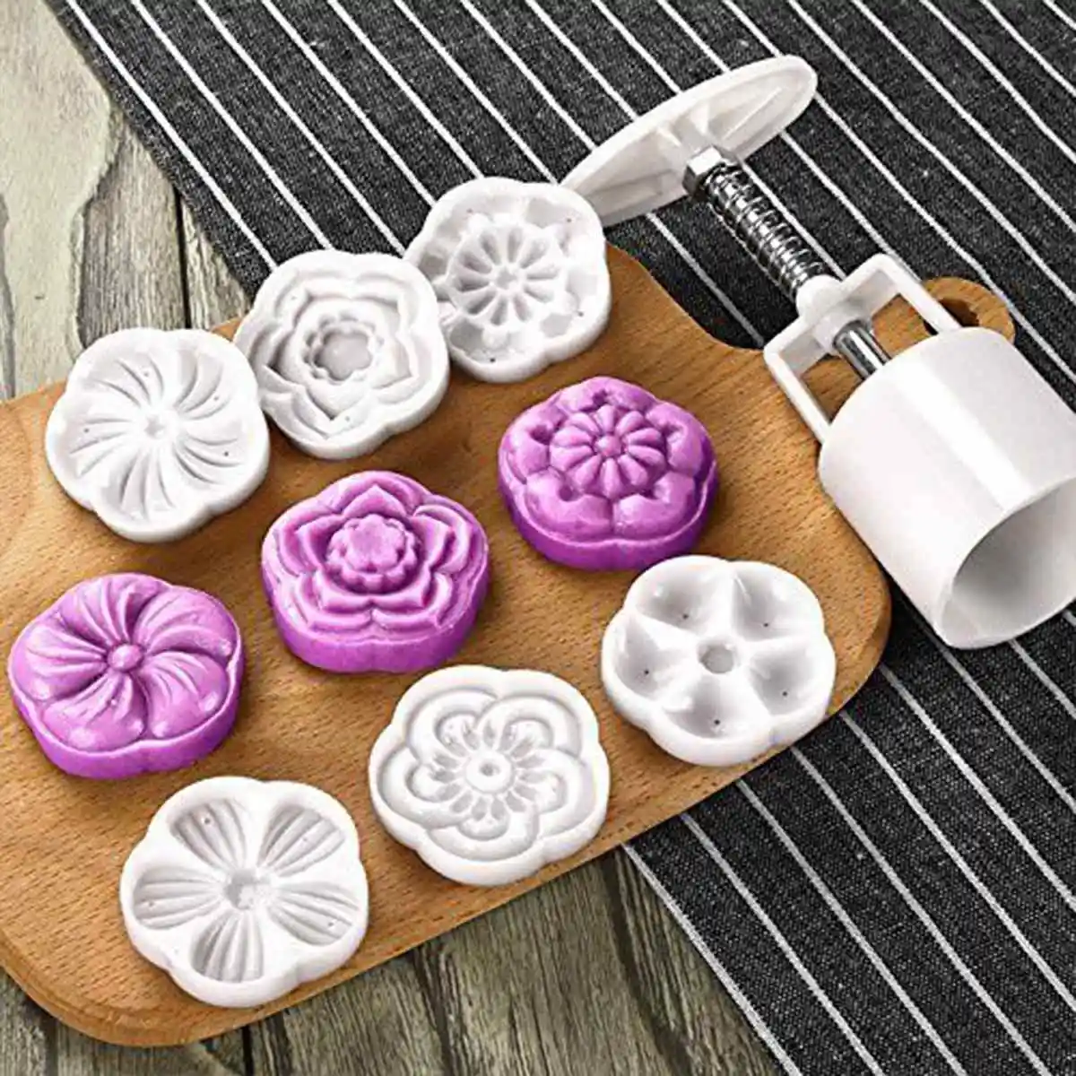 6 Stamps Flower Moon Cake Mold Chinese Mid Autumn Festival Mould Set