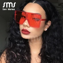 Негабаритных квадратных солнцезащитных очков женские новые роскошные брендовые трендовые плоские красные синие прозрачные линзы винтажные мужские градиентные Оттенки UV400