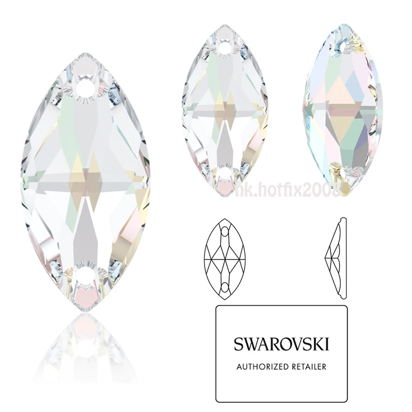 Новинка-20(на выбор) Swarovski Elements 3223 Navette(2 отверстия) пришивные стразы - Цвет: AB Crystal (001AB)