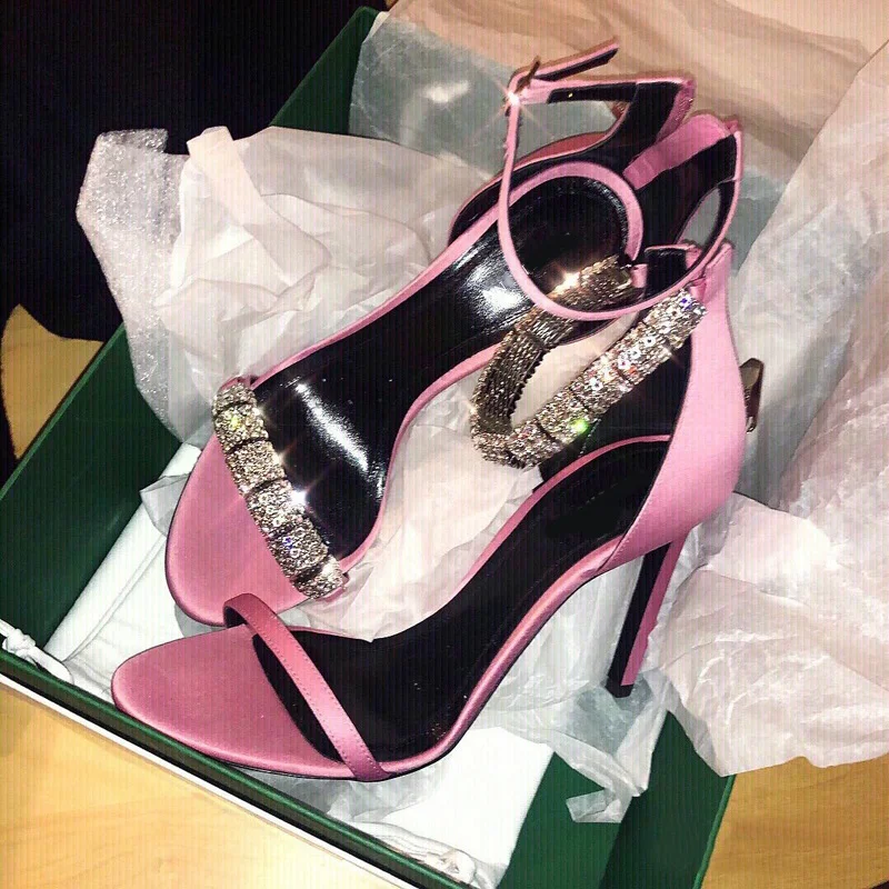 

Pink Sandals Women High Heels Shoes Sandals Crystal Buckle Strap Sandals Gladiator Women Peep Toe Shoes Summer New 2019