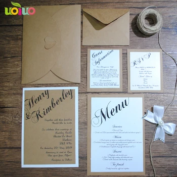 

Luxury Vintage Invitation Card Wedding Favor Custom Print Menu Card Rsvp Card with Envelop 10sets