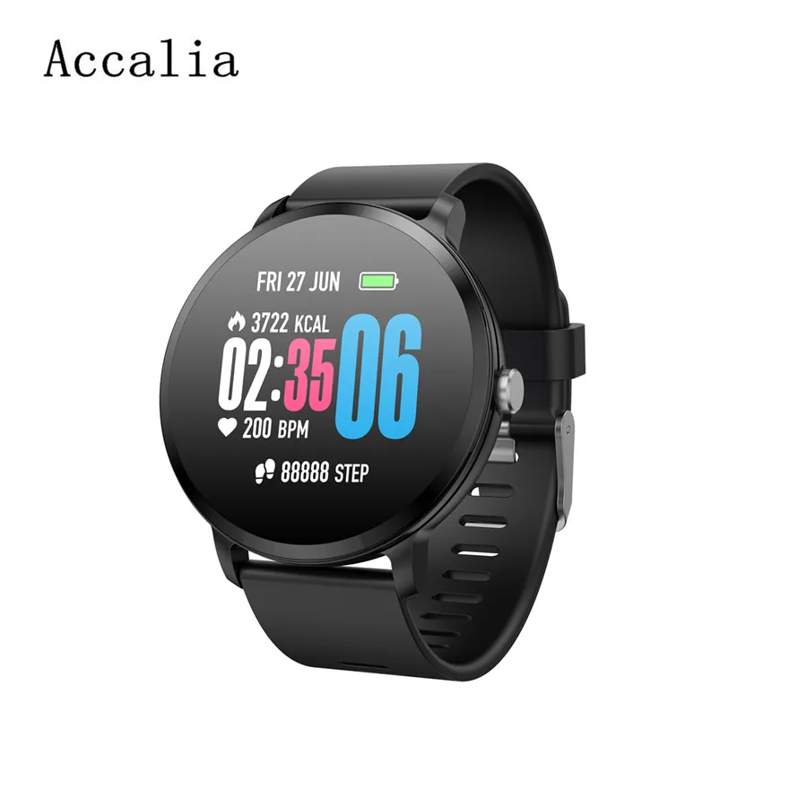 

Accalia V11 fitness tracker round dial smart bracelet heart rate monitor message notification sport band for man&woman