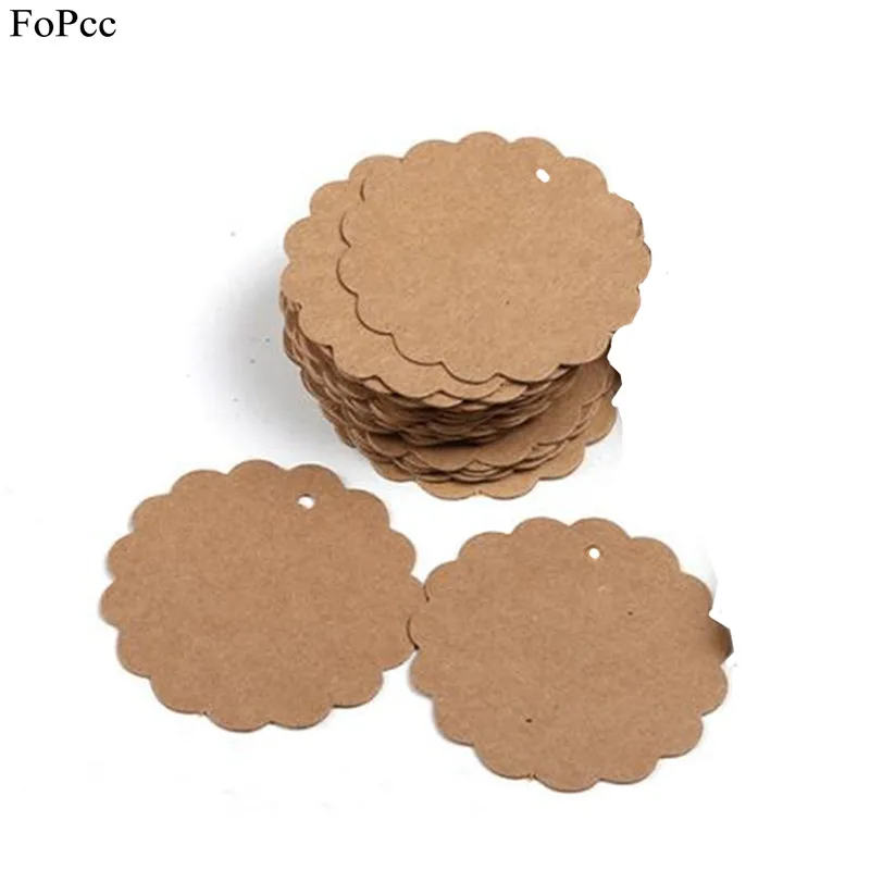 100pcs Round Kraft Paper Tags With Laciness DIY Labels Card Gift Hangtag Wedding Birthday Party