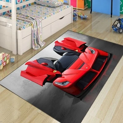 Else Red Sport Racing Car Boys 3d Pattern Print Non Slip Microfiber Children Kids Room Decorative Area Rug Kids Play Game Mat photo