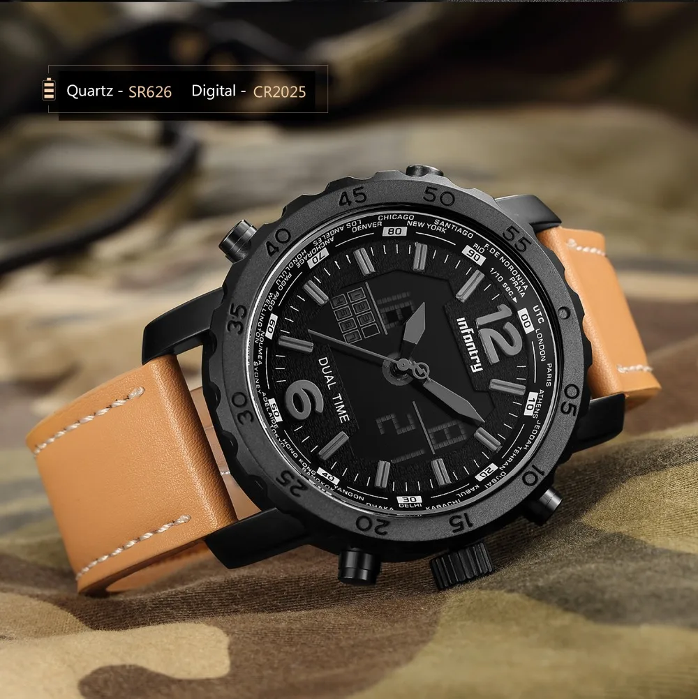 Мужские часы от ведущего бренда, роскошные аналоговые цифровые военные часы, мужские часы Авиатор, армейские кожаные часы для мужчин, Relogio Masculino