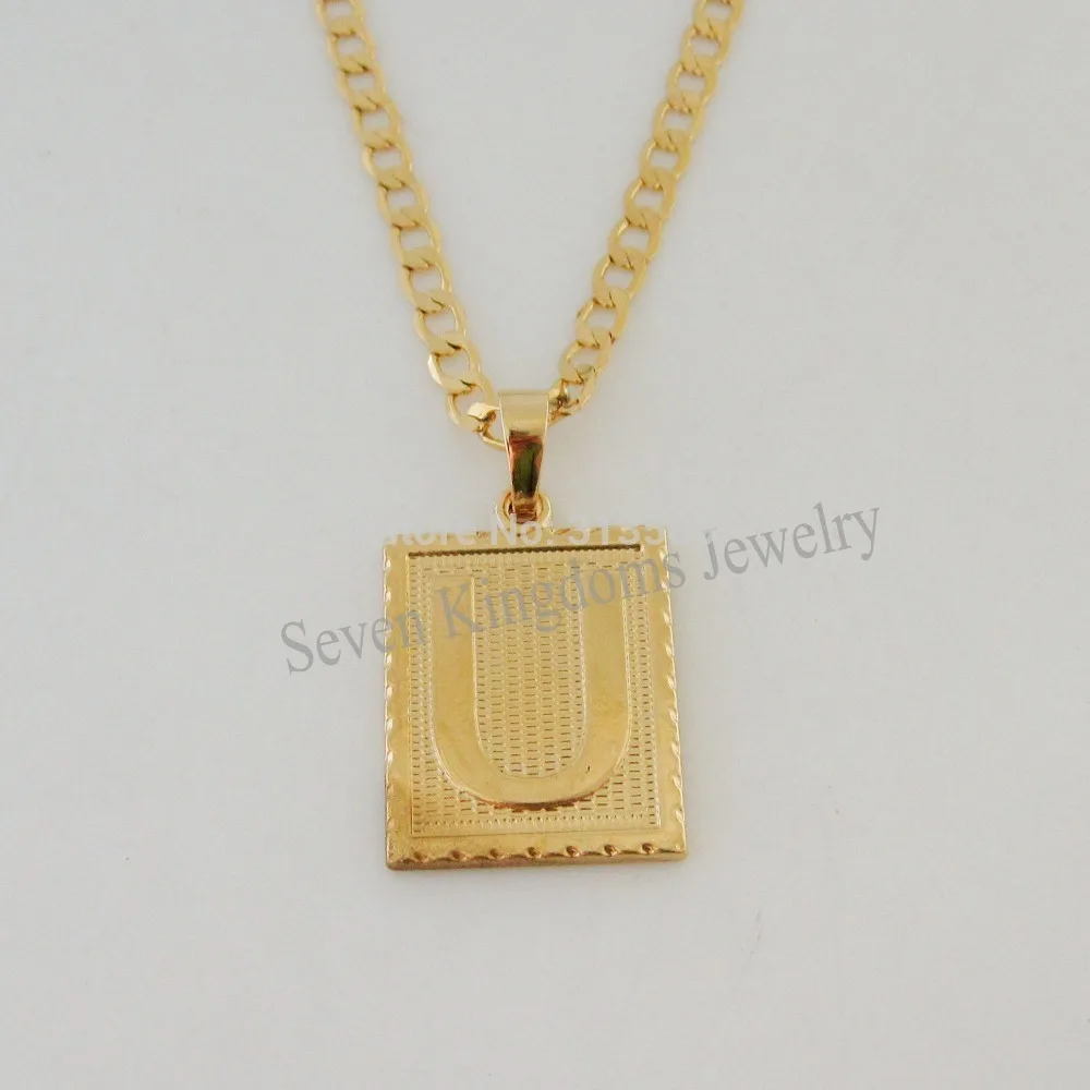 YELLOW GOLD OVERLAY FILLED BRASS 24&quot CUBAN NECKLACE&ampLETTER U INITIAL PENDANT/Great Gift/ | Украшения и аксессуары