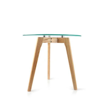 

Solid Wood Red Oak Legs Round Tempered Glass Table Coffee Table