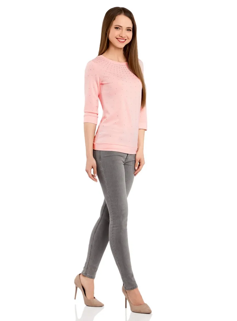 oodji Джемпер с металлическими стразами и рукавом 3/4 14801021 5 45493|sweater jumper|jumper sweaterpolyester