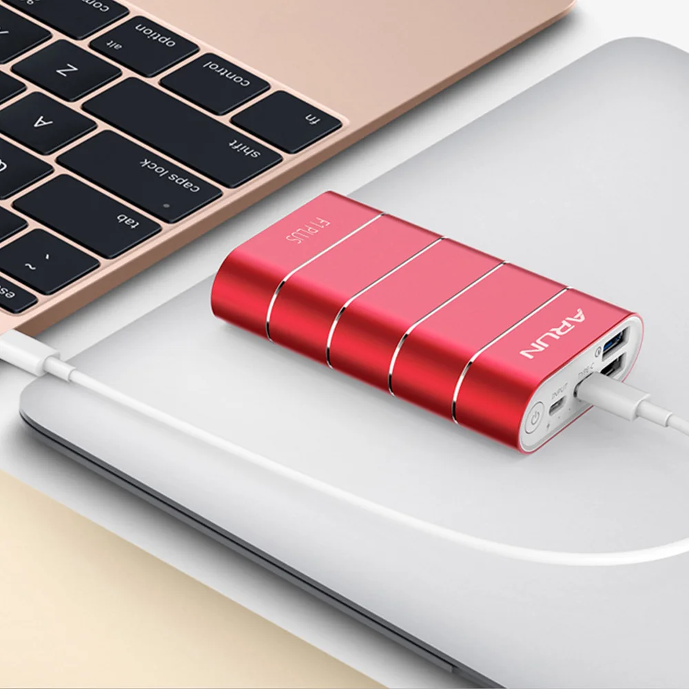 ARUN 10000 mAh power Bank QC3.0 интеллектуальная Внешняя батарея type c 2 USB Портативное мобильное