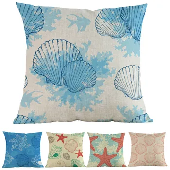 

Ink Style Marine Animal Shells Starfish Pattern Pillow Case Home Sofa Chair Decoration Cushion Cover