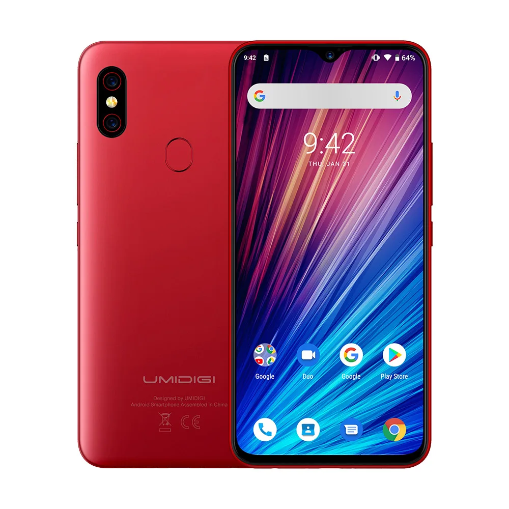 UMIDIGI F1 Play 6.3inch FHD+ 6GB+64GB 48MP Android 9.0 Helio P60 Octa Core 5150mAh 18W OTG NFC 4G Unlocked Smartphone - Цвет: Красный