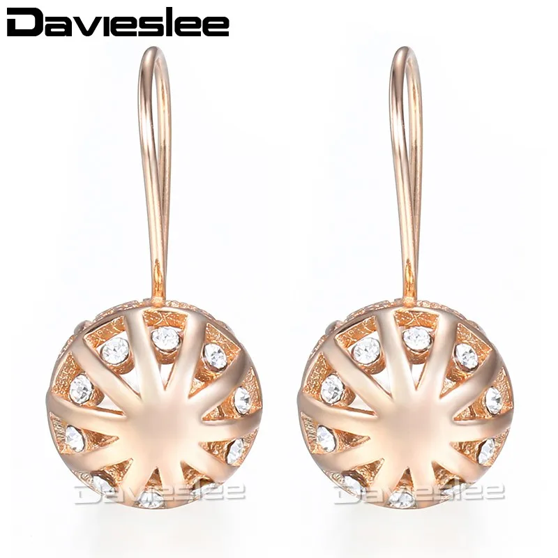 

Davieslee585 Rose Gold Filled Earring for Womens Dangle Earring Engraving Flowers Ball LGE123