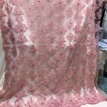 

Baby pink lace nigerian bridals dresses materials french net lace with beaded fabric wholesale (5yard/lot) HJ1061-2
