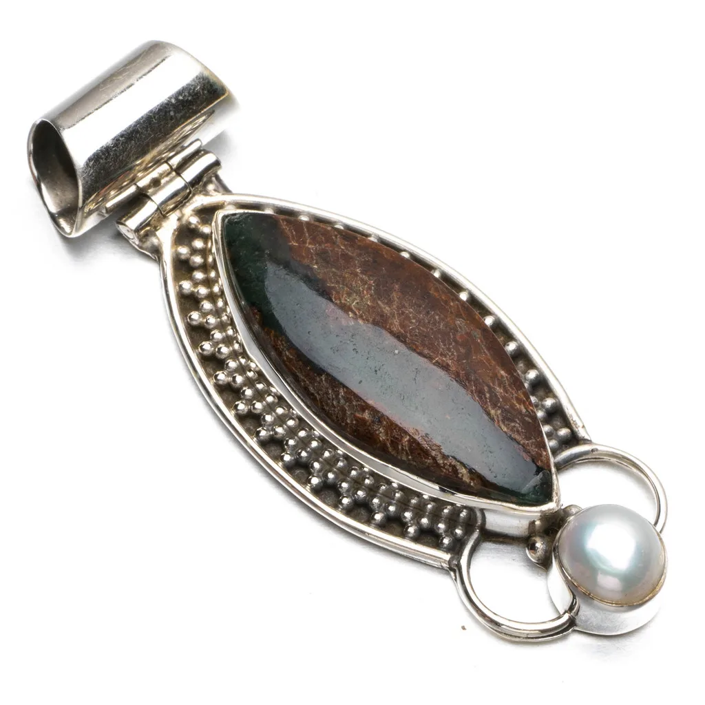 StarGems(tm) Natural Chrysoprase and River Pearl Punk Style 925 Sterling Silver Pendant 2&quot | Украшения и аксессуары