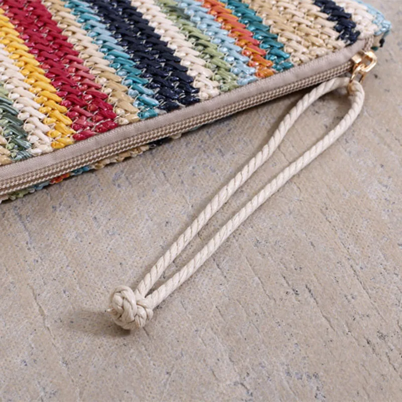 Women Daily Clutch Bag Female INS Popular Stripe Lady Mini Knitted Casual Handbag Holiday Hot Summer Beach Straw Bags SS3156 (2)