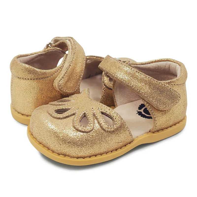 Tipsietoes Лидирующий бренд Новая модная детская обувь сандалии для маленьких девочек Дети Мальчики натуральная кожа закрытый носок - Цвет: Золотой