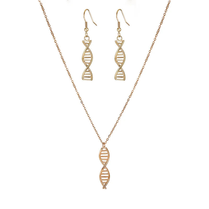 Gold color set Молекулярный слой DNA, подвеска, химическая молекулярная спираль, стальные ожерелья для женщин, серебро, золото, биохимия, биология, ювелирные изделия VN049 - Окраска металла: Gold color set