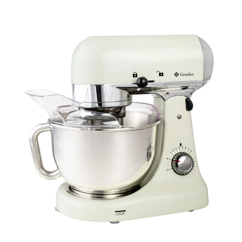 Миксер GEMLUX GL-SM5CR (мощность 1000 Вт, 8 скоростей, чаша из нержавейки 4,5л, двойной крюк для теста, плоский битер, венчик)