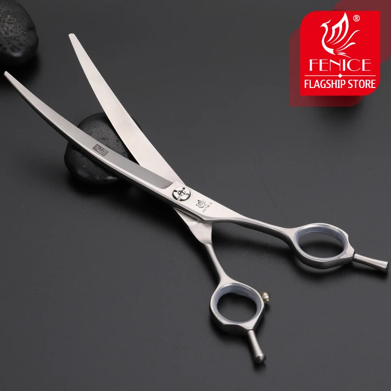 Fenice 7.5 inch Professional Curved Dogs Grooming Scissors Pets Hair Cuttings Shears Japan 440c Stainless Steel dog grooming scissors