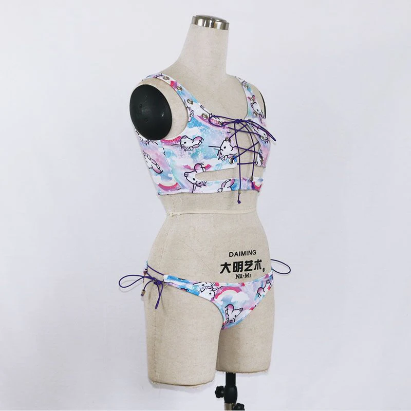 Сексуальный женский цельный купальник с единорогом, бандаж, бикини, купальный костюм с пуш-ап, монокини, шорты с сеткой, купальник, бикини