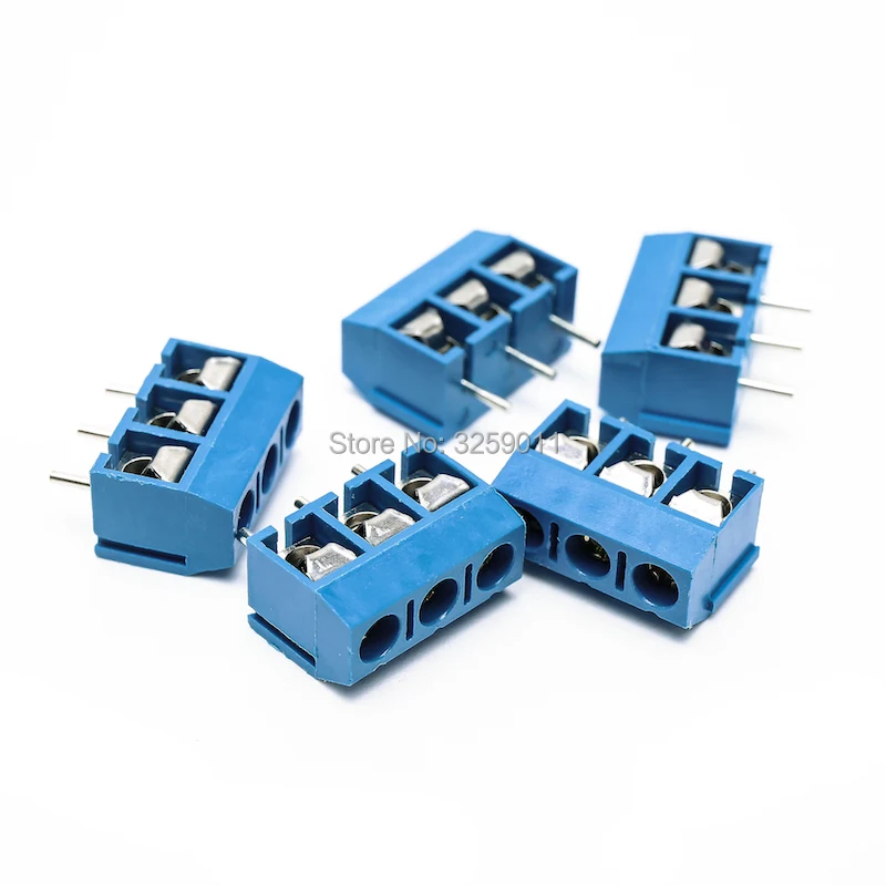 10PCS Small Electrical Connectors KF 301 3P Blue Copper 5.0mm Straight