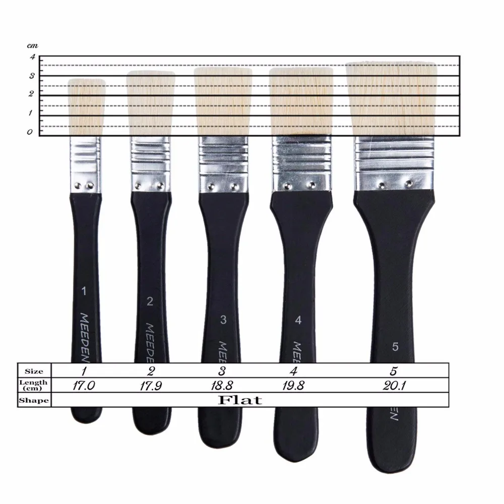 MEEDEN 5 шт. короткая ручка большой свиной щетины Краски Brush Set плоской кисти для акрил масло Краски ing и Craft