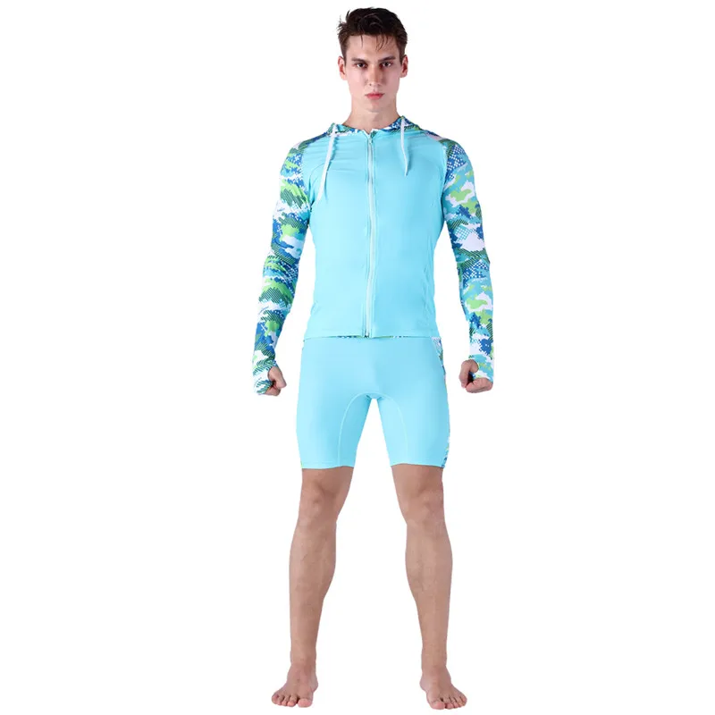 Men zipper Long Sleeve Rash guards Swimsuit Sunscreen Swimming Shirt