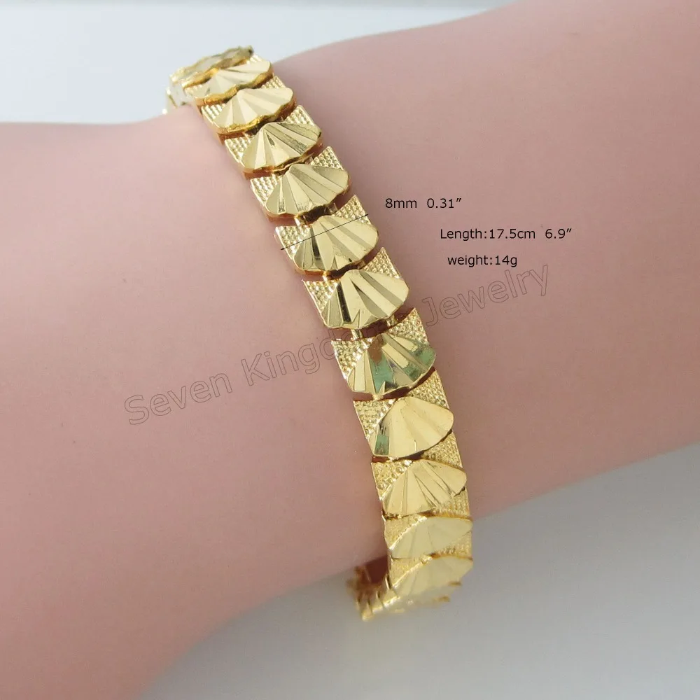 

/Min Order is 10$ Can mix design /14G 6.9" 8MM 0.31" - YELLOW GOLD GP OVERLAY FILLED BRASS SECTOR CARVED LINK BRACELET/