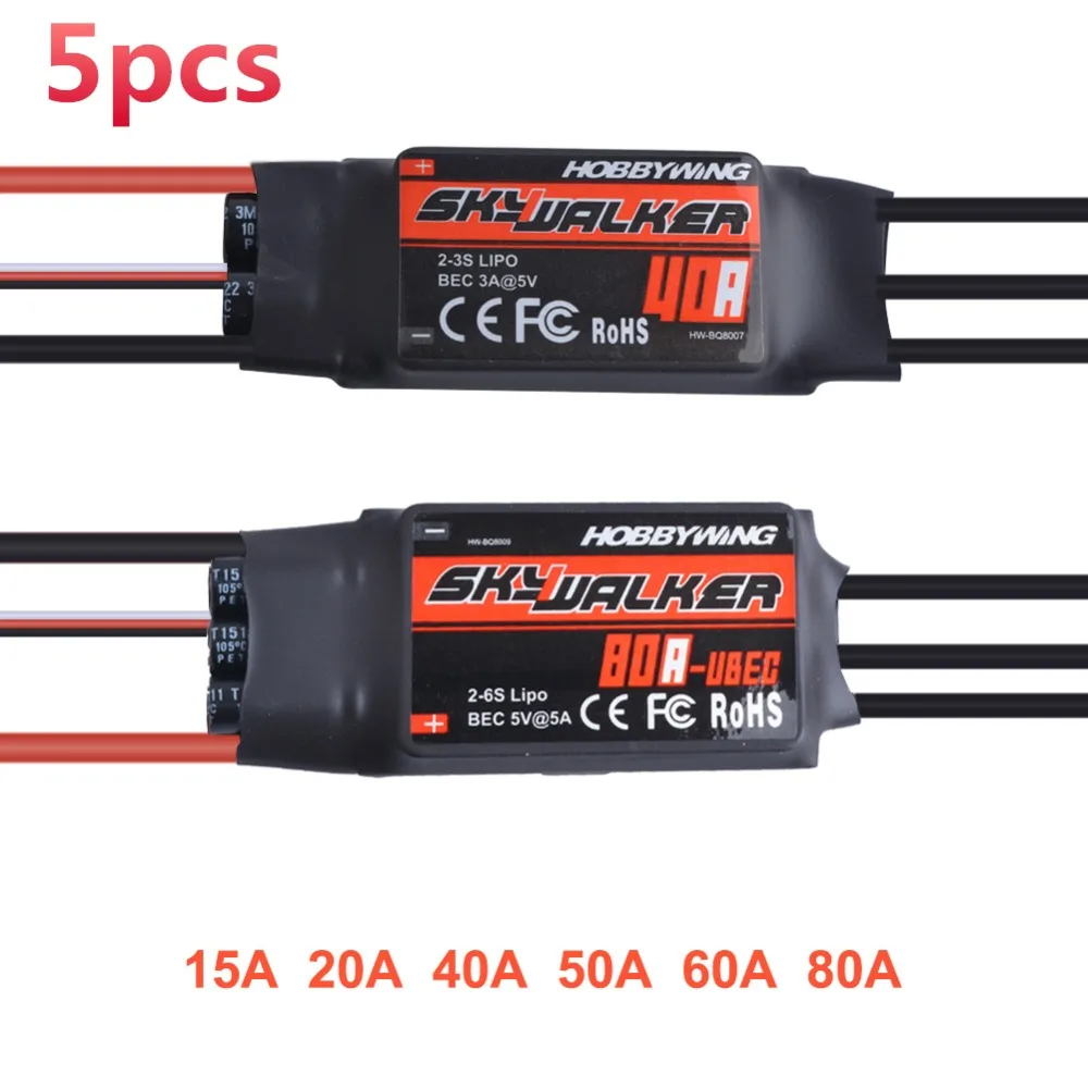 

5pcs Hobbywing Skywalker 15A 20A 40A 50A 60A 80A ESC Speed Controler With UBEC For RC FPV Quadcopter RC Airplanes Helicopter