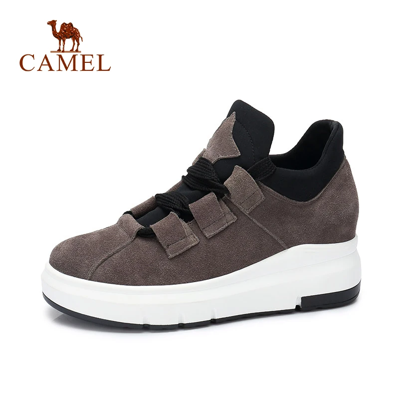 

CAMEL Women Short Boots New Fashion Wild Casual High Thick Heel Winter Shoes Ladies Cow Suede Nubuck Leather Lace Retro Shoes