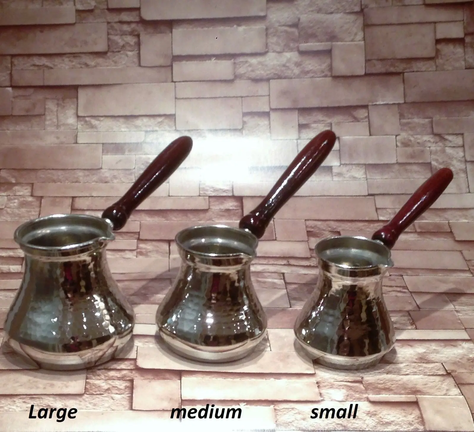 

Solid Hammered Turkish Greek Arabic Coffee Pot Coffee Wooden handle,silver color