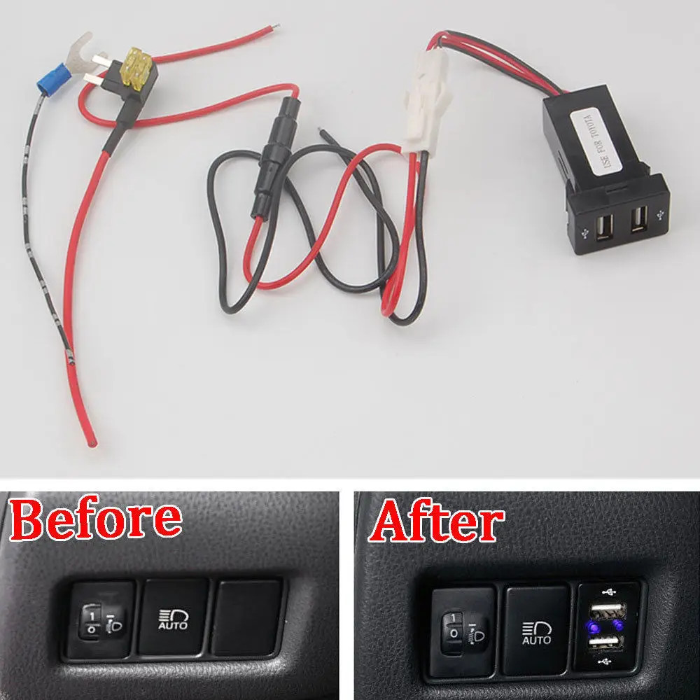 

For TOYOTA C-HR CHR 2016-2017 Car Console 2 USB Connector Charger Switch Modify set