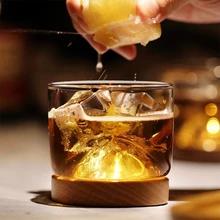 Japanese Style Creative Design Volcano Hill Crystal Whisky Cup With Wooden Stock Bar Household Wine Glass Liquor Collins Glasses