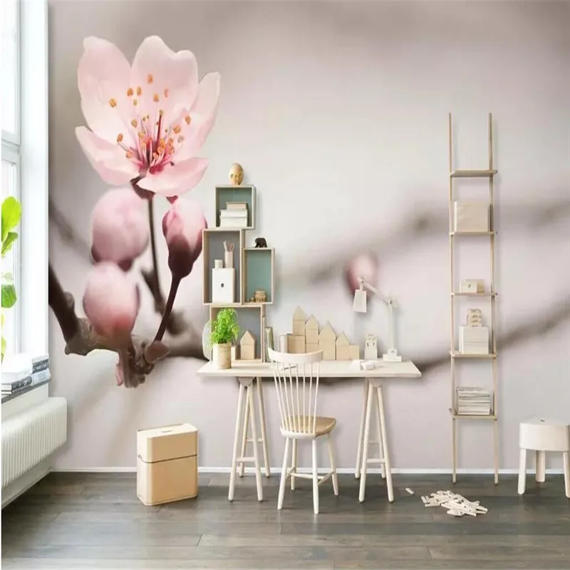 Beautiful cherry blossom fashion simple Nordic style flower TV background wall manufacturers wholesale wallpaper murals custom p