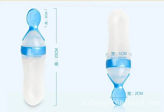 New Baby Toddler Squeeze Feeder Silicone Spoon Bottle Feeding Dispensing Spoons BPA Free Baby Utensils Rice Cereal Feeding Spoon