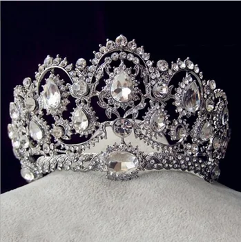 

Luxo Pageant Cabelo Do Casamento Tiara de Noiva De luxo grande cristal Da Coroa Da Rainha diadema tiara Pageant Enfeites