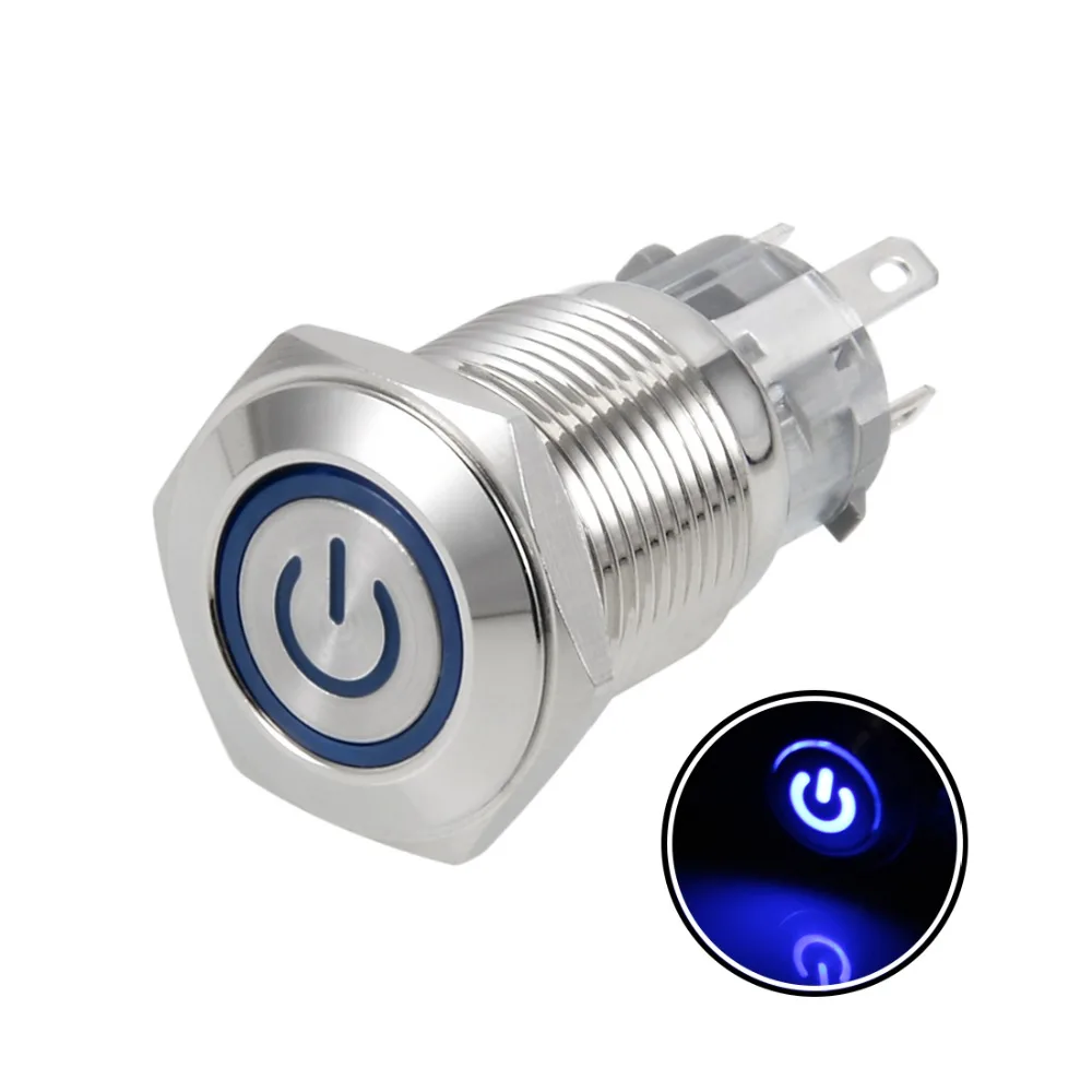 

UXCELL Latching Metal Push Button Switch 16mm Mounting Dia 5A 1NO 1NC 24V Blue LED Light For 16mm Diameter Mounting Hole Switch