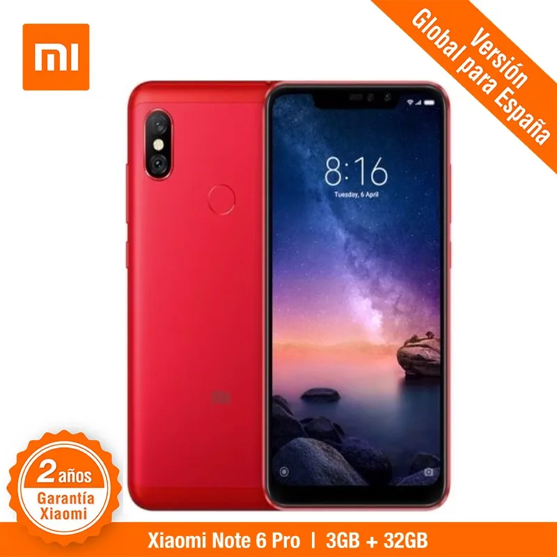 [Versión Global para España] Xiaomi Redmi Note 6 Pro (Memoria interna de 32GB, RAM de 3GB, Bateria 4000mah, Cuatro cámaras con IA)