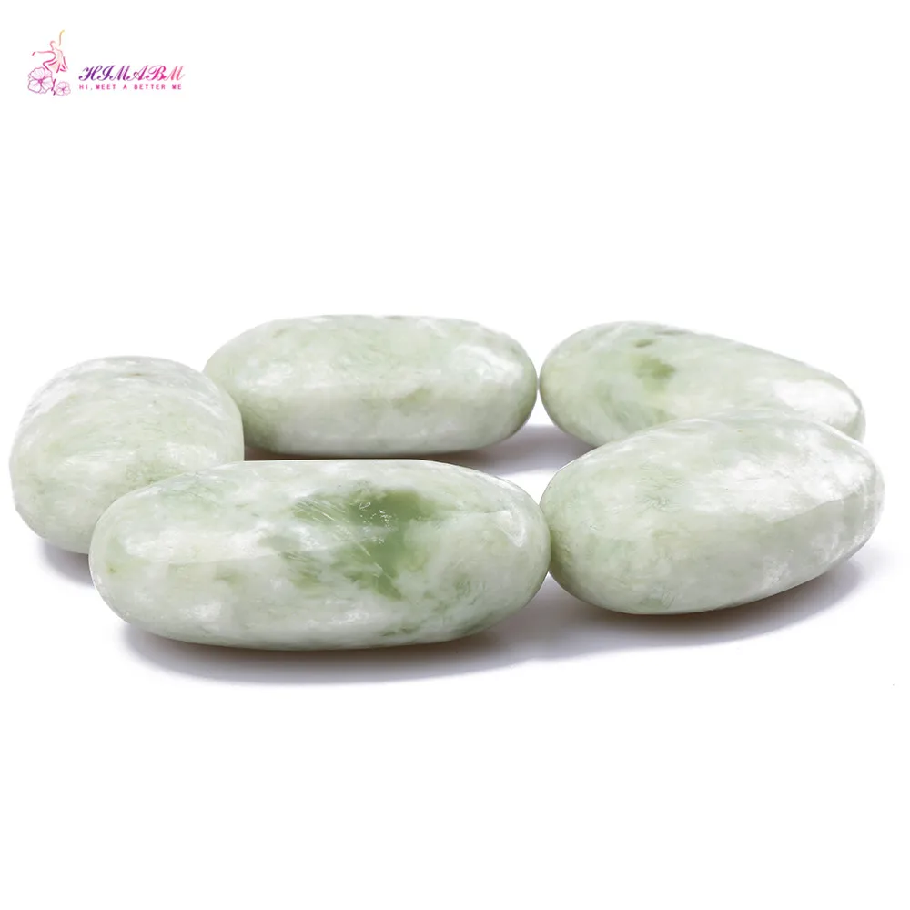 HIMABM 5 Pieces Natural Light Green Xiuyan Jade Hot Spa Basalt Stone Massage Basalt Stone Lava Rocks 93*55*36mm HIMABM 5 Pieces Natural Light Green Xiuyan Jade Hot Spa Basalt Stone Massage Basalt Stone Lava Rocks 93*55*36mm