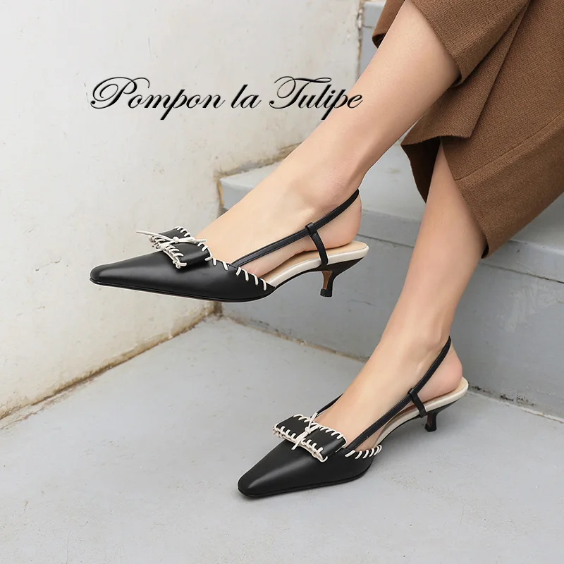 

BHS 901133 Chic 5CM Heels Stilettos Slingback Pumps Genuine Leather Stylish Sandals Sheepskin Fashion Women Shoes Party Wedding