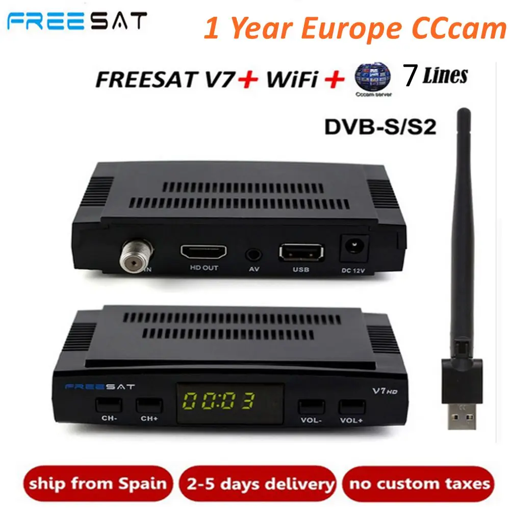 Freesat V7 HD DVB-S2 спутниковый ресивер Полный 1080 P HD приемник Поддержка PowerVu YouTube Biss ключ Декодер каналов кабельного телевидения 1 год резких