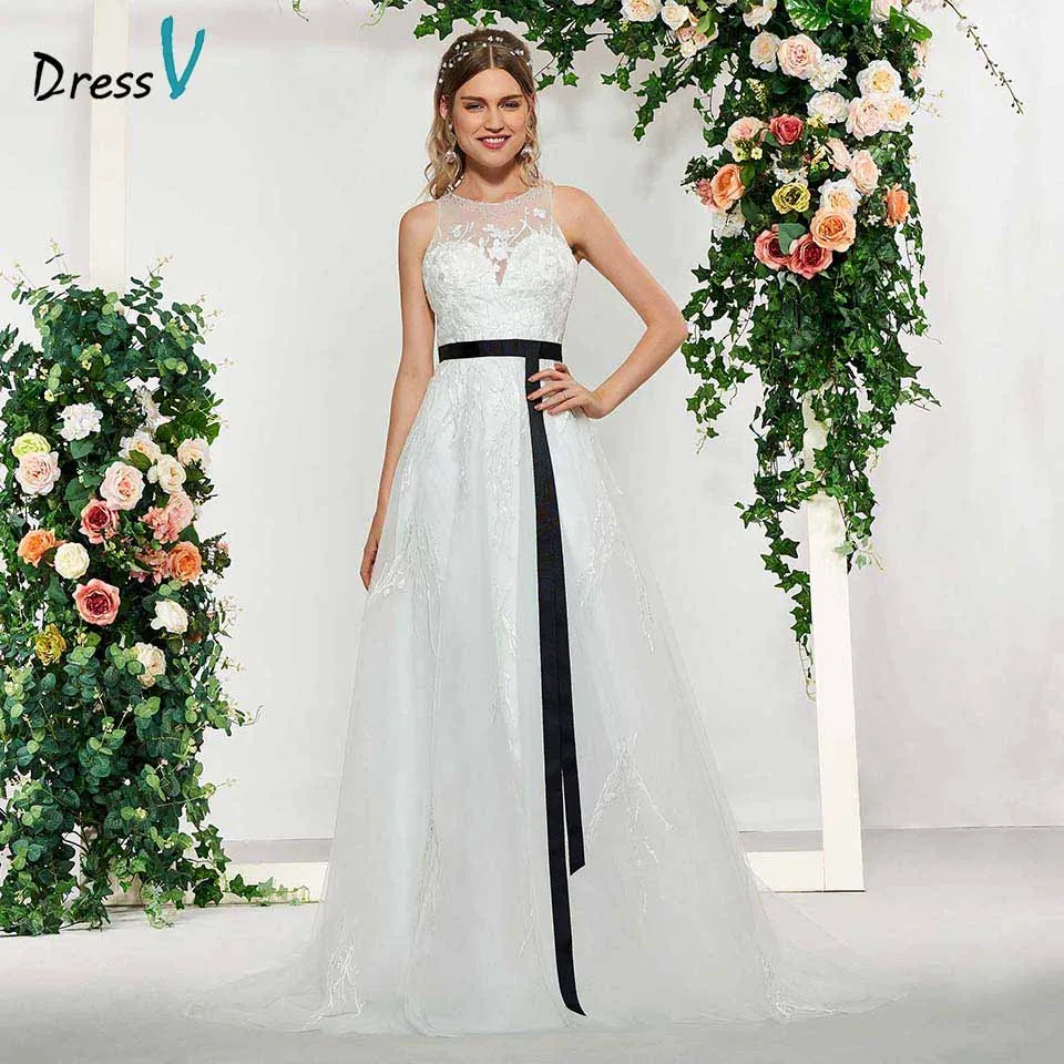 Dressv Элегантное свадебное платье цвета слоновой кости с круглым вырезом и