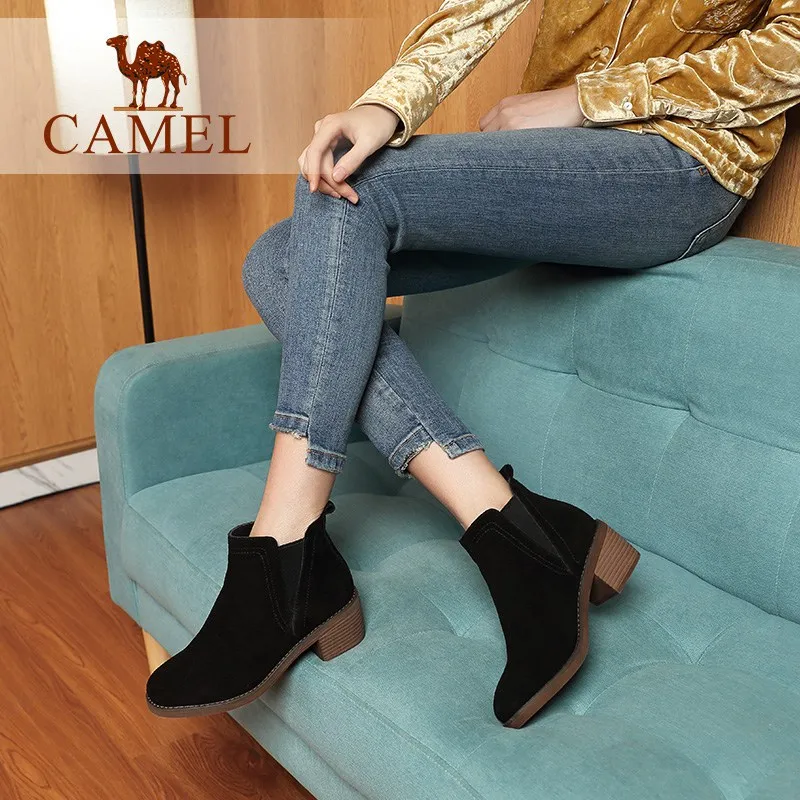 Mujer Botas De Mujeres Británicos Zapatos Invierno Black Las Moda Tobillo Ocio creamel Plataforma Retro Los Gamuza Para Tacón Camello Wqc0w8X4n4