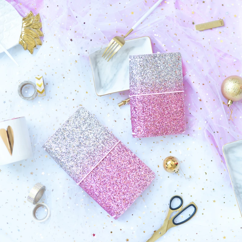 2018 Yiwi Dokibook Lovedoki Sequin Gradient Travelers Notebook Diary Travel Journal Planner Sketchbook Agenda DIY Refill Paper 2018 yiwi dokibook lovedoki sequin planner organizer agenda schedule notebook dairy journal book cover for hobonichi
