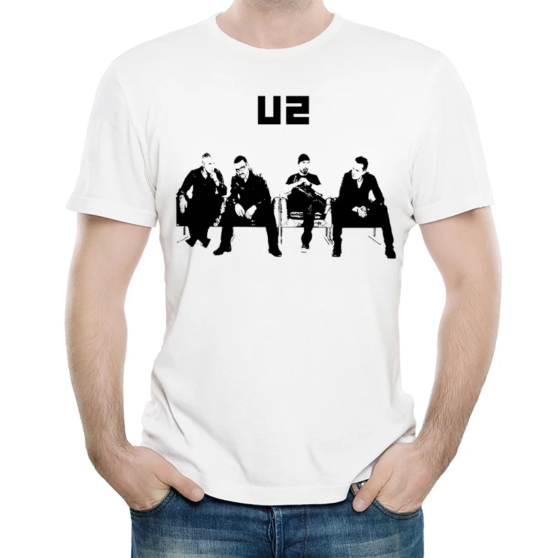 U2 футболка белого цвета Мужская модная одежда короткий рукав мультяшный дизайн