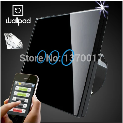 

UK Wallpad Crystal Glass 3 Gangs Black Touch Wifi Wall Light Switch,Wireless Remote control light switch LED light,Free Shipping