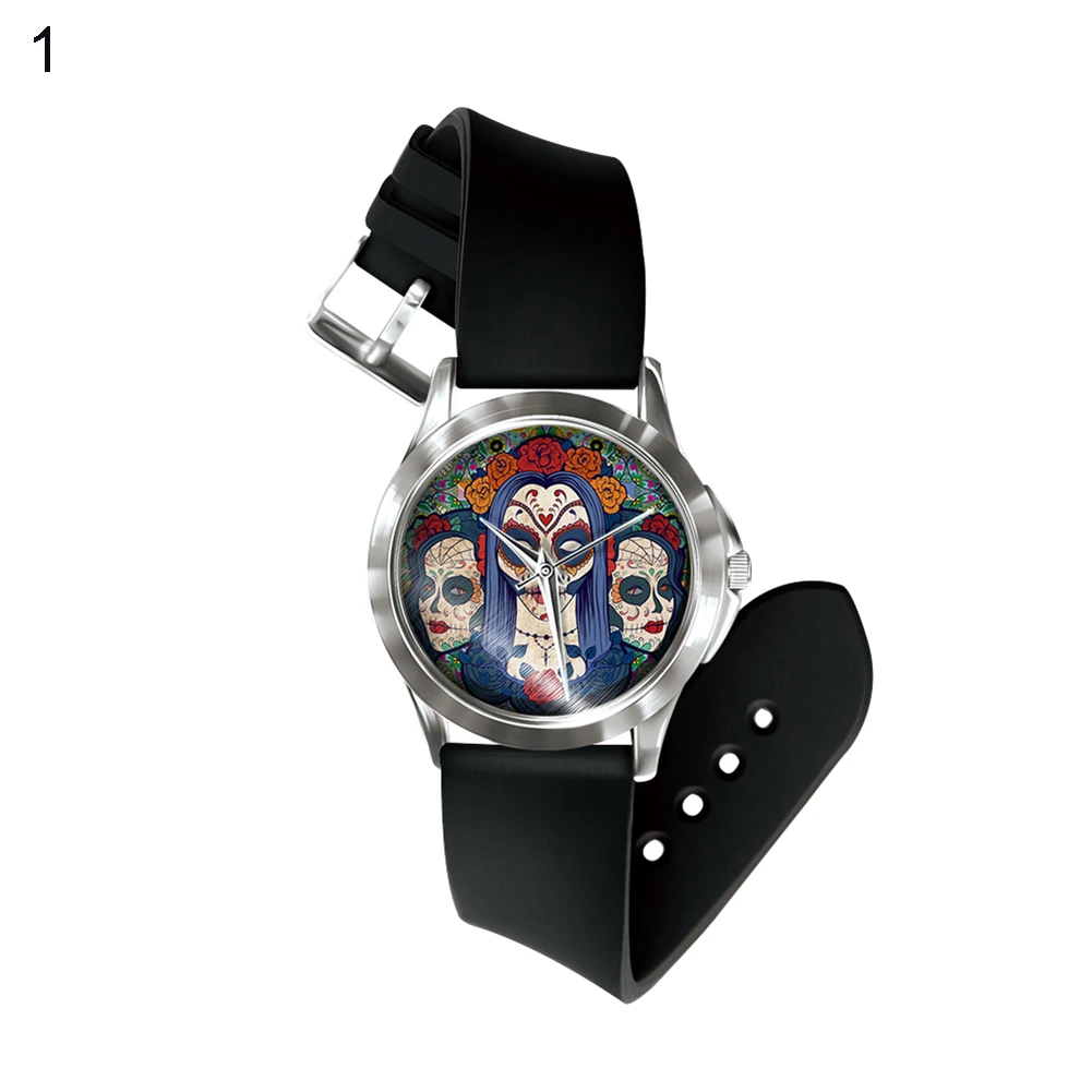 

Halloween Skull Horror Punk Design PVC Band Quartz Analog Display Wrist Watch