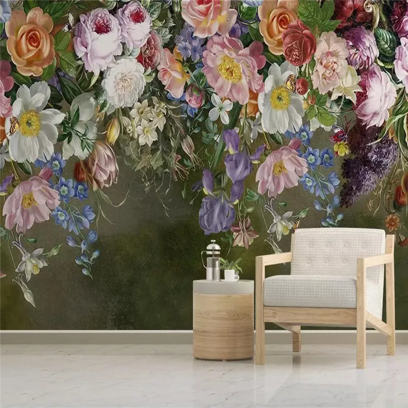 Hand-painted rose TV background wall custom high-end mural factory wholesale wallpaper mural photo wall Hand-painted rose TV background wall custom high-end mural factory wholesale wallpaper mural photo wall