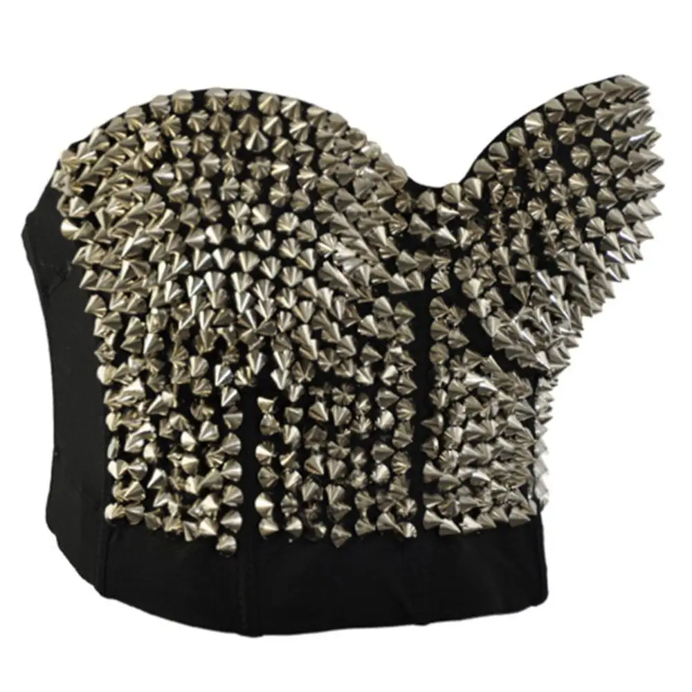 

Bras for Women New Punk Lady Goth Silver Studded Bra Sexy Push Up Bustier Party Spike Rivet Metallic Punk Dance Bra