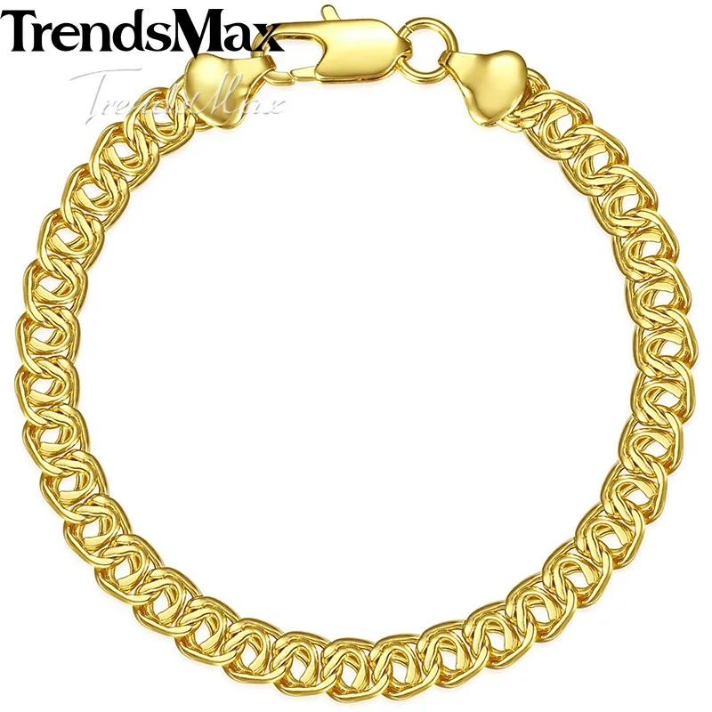 Trendsmax Jewelry Set Snail Link Men's Women's Necklace Bracelet Yellow Gold Filled Chain 7mm KGS269